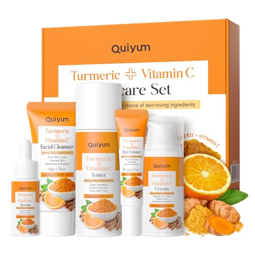 QUIYUM Turmeric Vitamin C Skin Care Set, 5PCS Beauty Routine for - Product Imagery