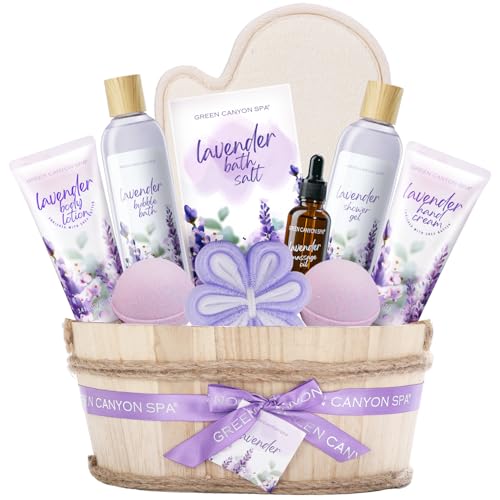 Green Canyon Spa 11pc Spa Gift Baskets for Women Lavender Bath Gift Sets Birthday Gifts Idea – Lavender-1