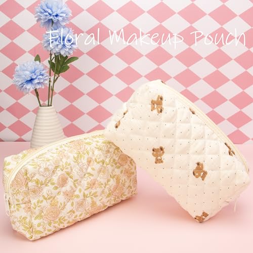 PAZIMIIK Small Quilted Makeup Bag,Zipper Cosmetic Pouch,Gauze - Product Imagery
