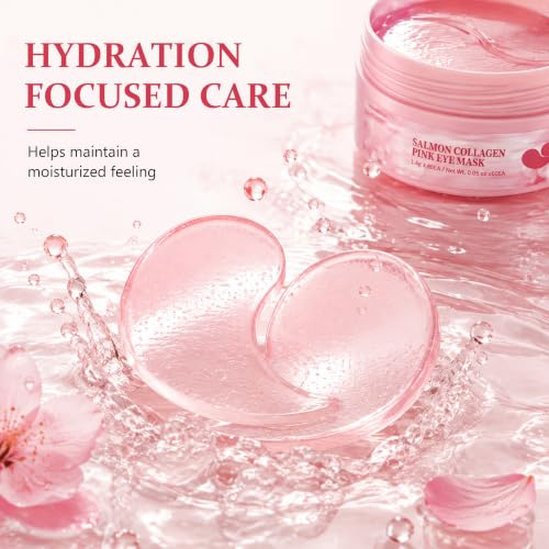Salmon Collagen Under Eye Masks, 60-Count Pink Hydrogel Eye Pads - Product Imagery