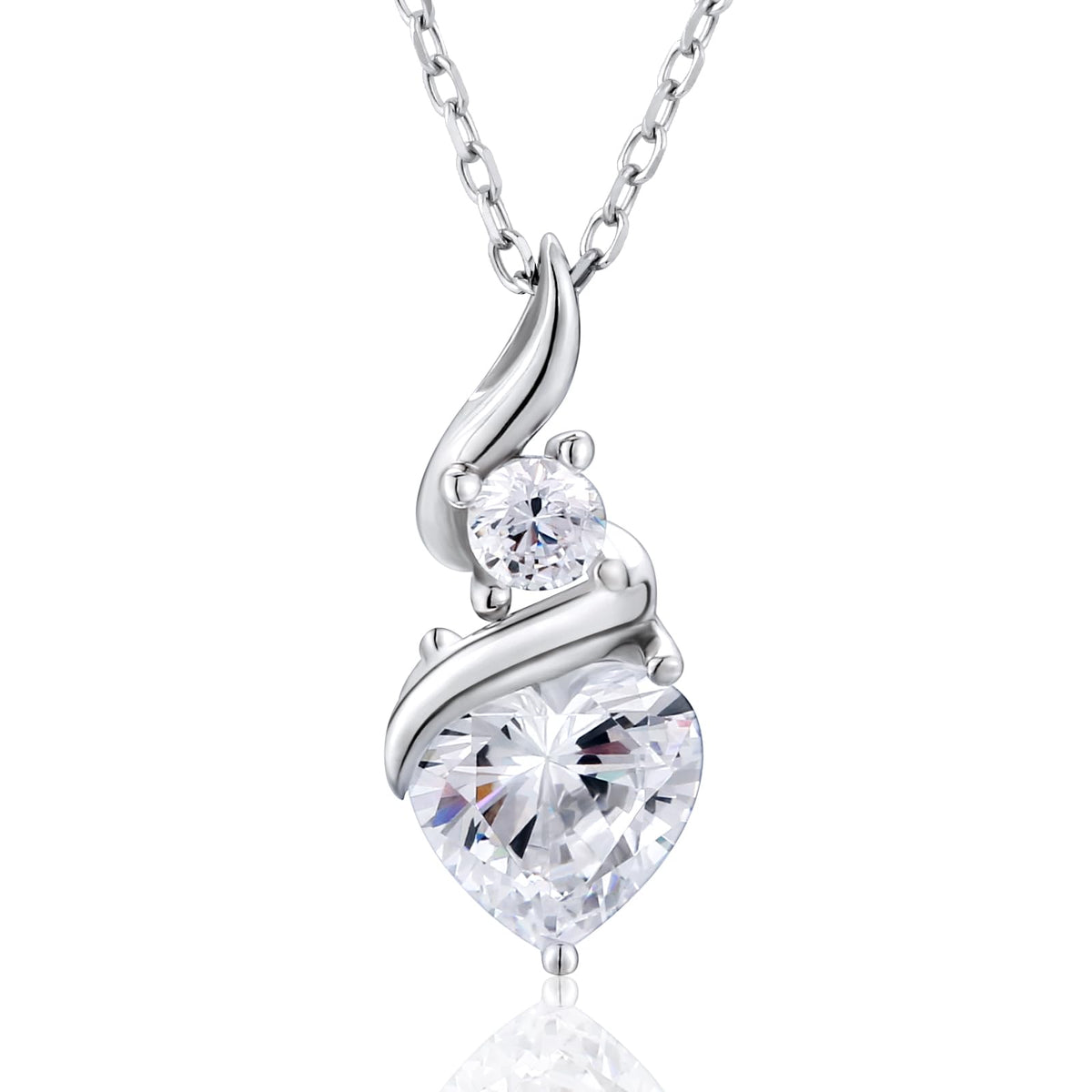 ploeei Heart Necklace for Women, 925 Sterling Silver Diamond Pendant Necklaces for Women Engraved with 'I LOVE YOU', Jew