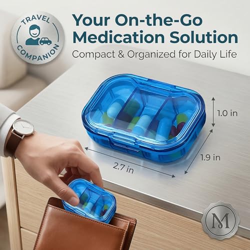 3 Pack 3 Compartment Small Pill Box, Portable Pill Case for - Product Imagery