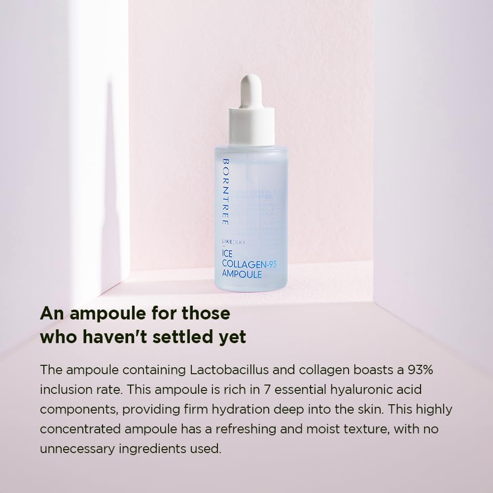 BORNTREE Like Sky Ice Marine Collagen 93 Ampoule 1.69 fl oz with 7 Types of Hyaluronic Acid, Absorption Rate of More tha