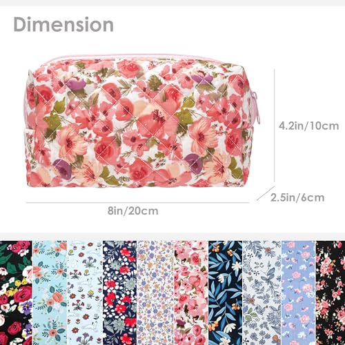 PAZIMIIK Small Quilted Makeup Bag,Zipper Cosmetic Pouch,Floral - Product Imagery