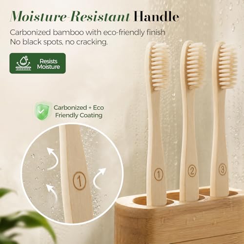 Bamboo Toothbrushes 12 Pack, Soft Bristle Toothbrush for Adults - Product Imagery