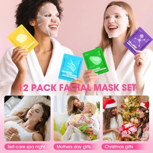 12 Pack Collagen Hydrating Face Masks Skincare, Face Mask for - Product Imagery