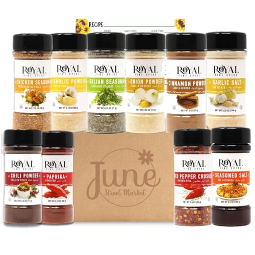 June Street Market 10 Piece Essentials Kitchen Starter Gift Set: Spices with Trilingual Labels (English, Spanish, Arabic