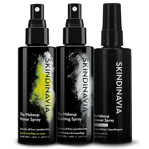 Skindinavia Makeup Primer + Finishing + Makeup Remover Spray, 3 x 4 oz – black, Paraben-free, silicone-free