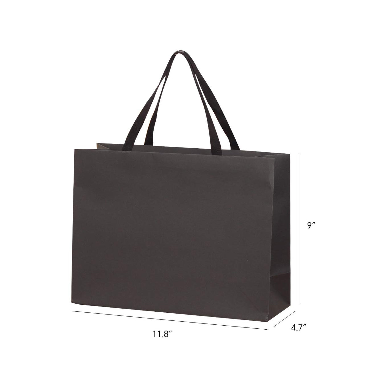 PAPERIST 12pcs, 11.8x4.7x9" (2) Medium Size, Black Paper Bags with Black Cotton Handles, Thick Sturdy Durable Gift b