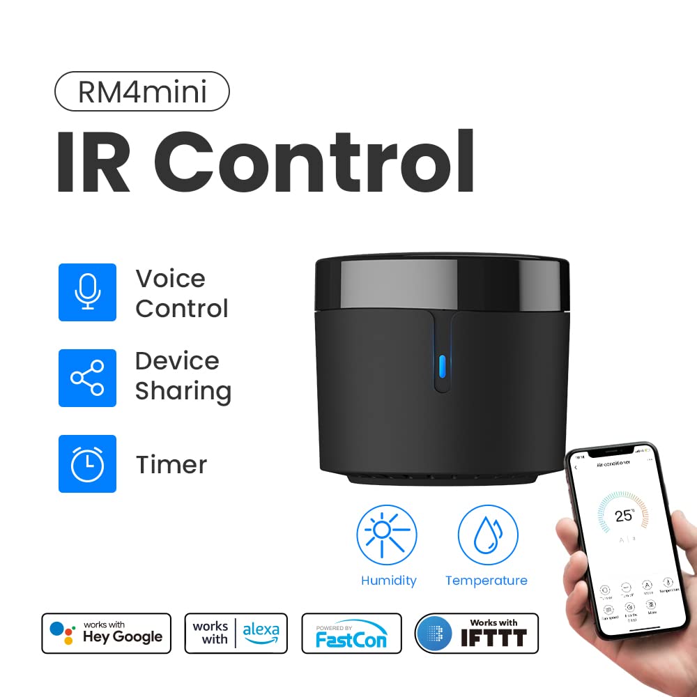 Broadlink RM4 Mini Smart Infrared Universal Remote Control by Smartphone from Anywhere Works with Google Assistant and A