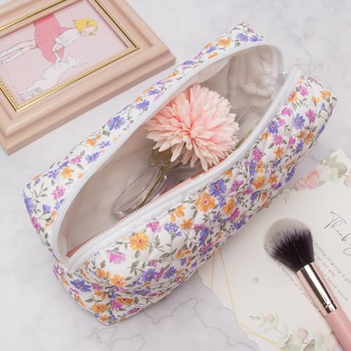 PAZIMIIK Small Quilted Makeup Bag,Zipper Cosmetic Pouch,Ditsy - Product Imagery