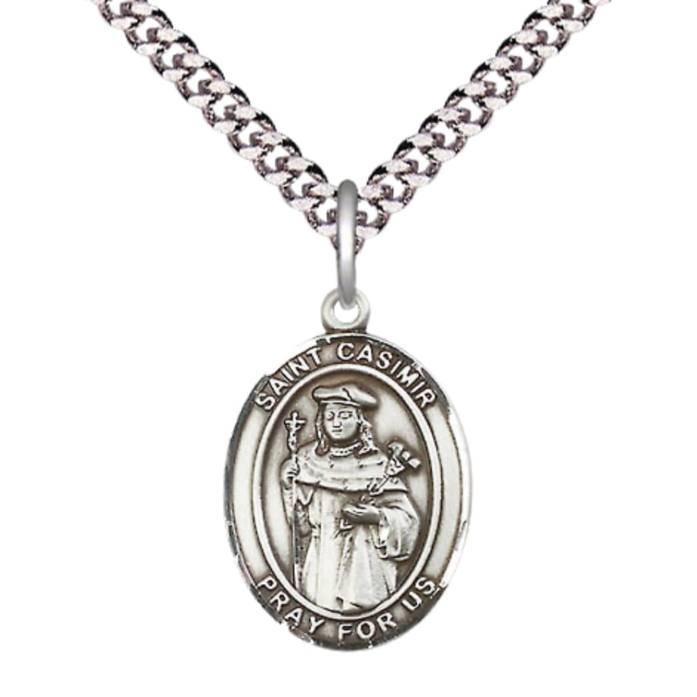 Everlasting Light Jewelry Men's Medium Oval Saint St. Casimir Medal Pendant – Pewter, Pewter, Medium