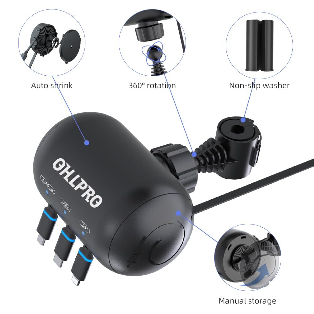 OHLPRO Multi Car Retractable Backseat 3 in 1 Car Charging Station Box – close-up detail
