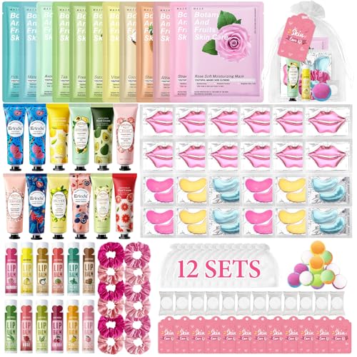 Erinde 120 PCS Spa Party Supplies for Girls, Spa Party Favors Include Face Masks Skincare, Hand Cream, Lip Balm, Under E