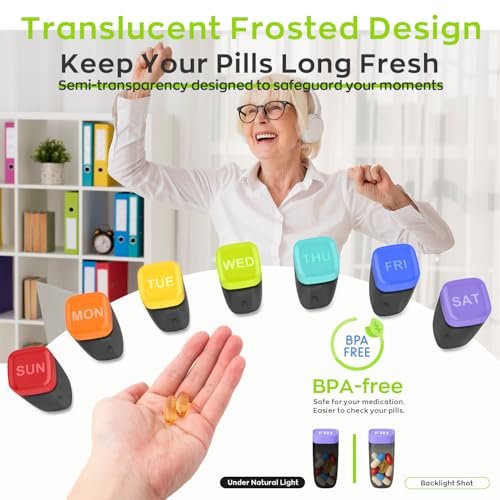 HIONXMGA Weekly Pill Organizer, Detachable 7-Color Pill Box, - Product Imagery