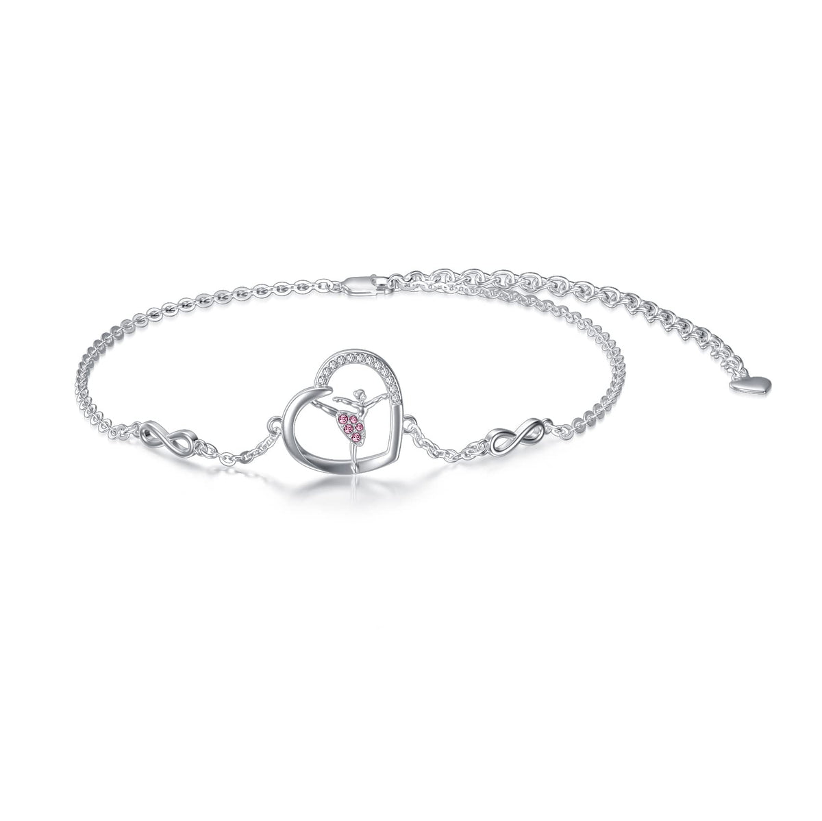 AOBOCO Ballerina Bracelet 925 Sterling Silver Ballet Dancer Jewelry with Crystals from Austria, Christmas Ballet Themed 