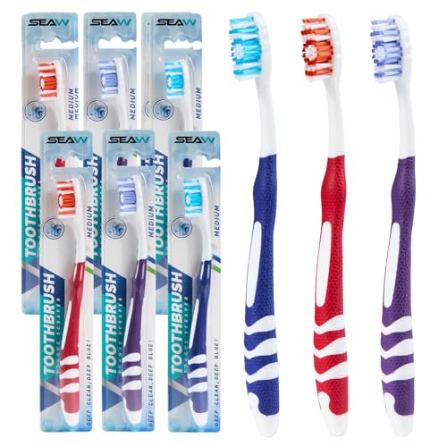 Manual Medium Toothbrushes 6 Pack for Adults with Tongue Cleaner - Product Imagery