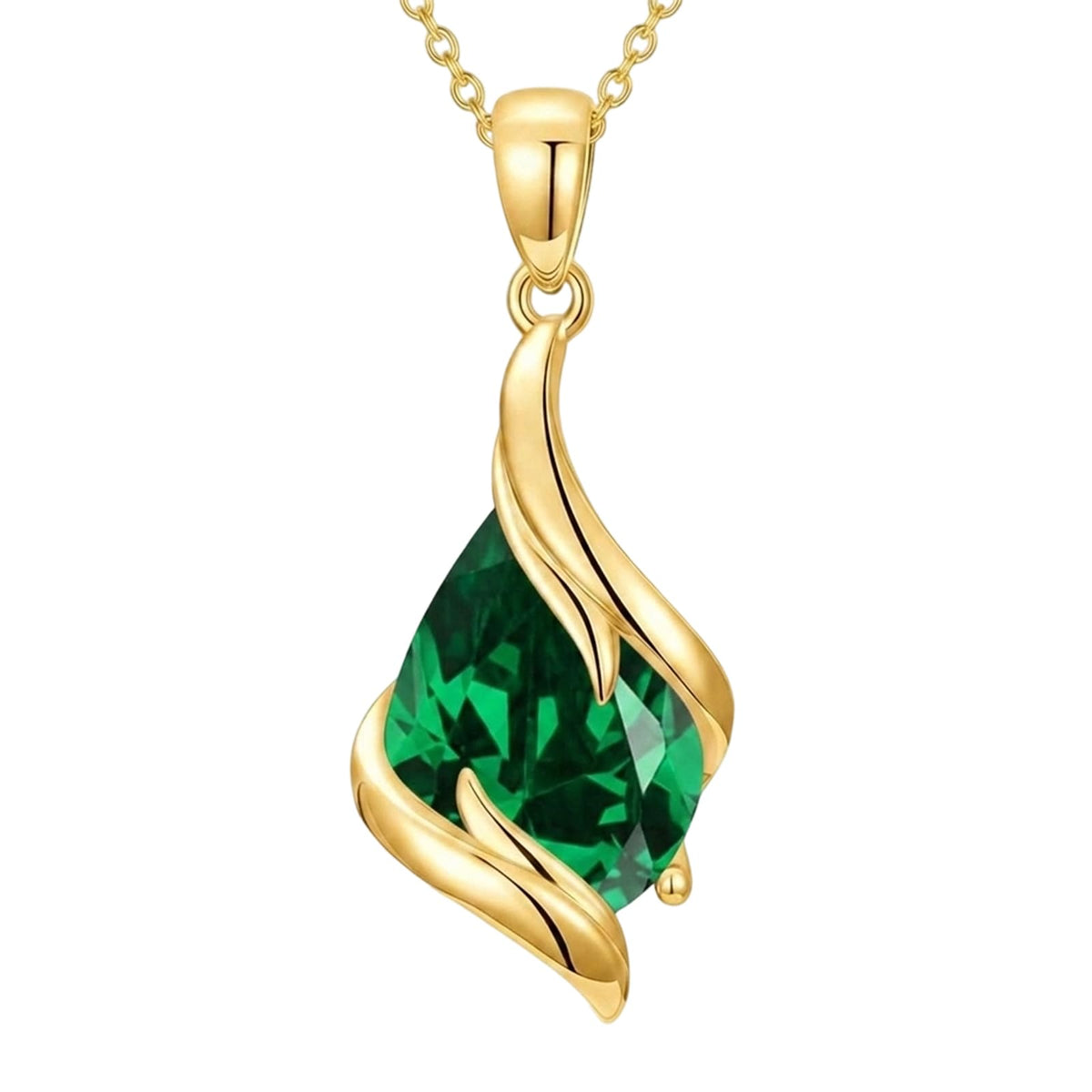 HPQQ Birthstone Necklace for Women Sterling Silver Teardrop Pendant Jewelry – 05-Emerald-May, Metal, Large