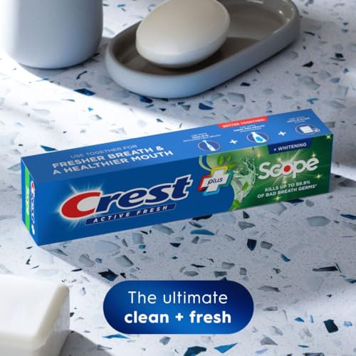 Crest + Scope, Active Fresh, Teeth Whitening Toothpaste for - Product Imagery