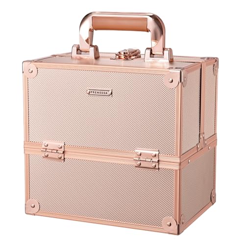 FRENESSA Makeup Train Case Makeup Case Travel Cosmetic Box Organizer Portable Make Up Box with Dividers Lockable for Art