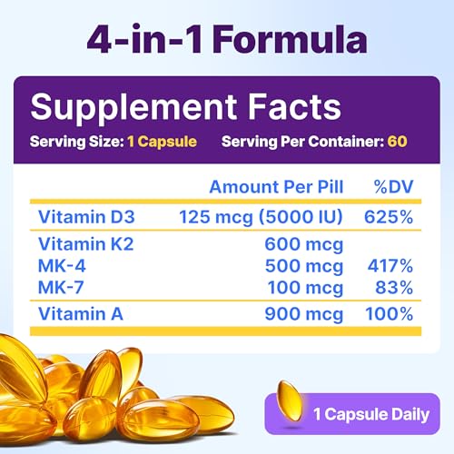 InnovixLabs D3 K2 Vitamin 5000 IU Supplement with Vitamin A (60 - Product Imagery