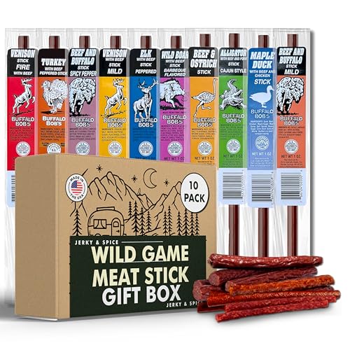 Jerky-n-Spice Wild Game Meat Sticks Gift Box, 10-Pack Exotic Jerky – 10-Pack