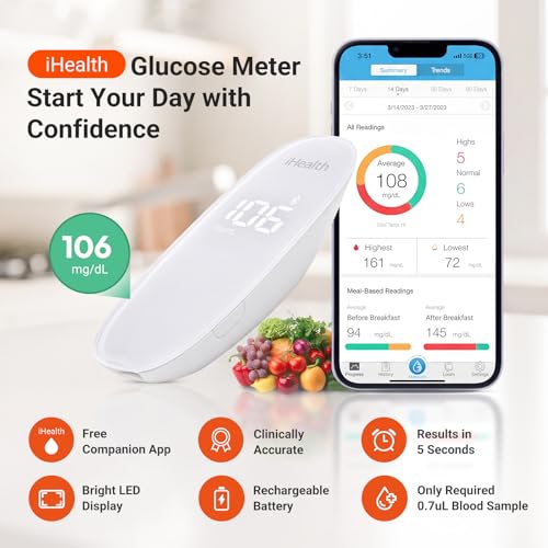 iHealth Gluco+ Wireless Smart Glucose Monitor Kit, 100 Strips & - Product Imagery