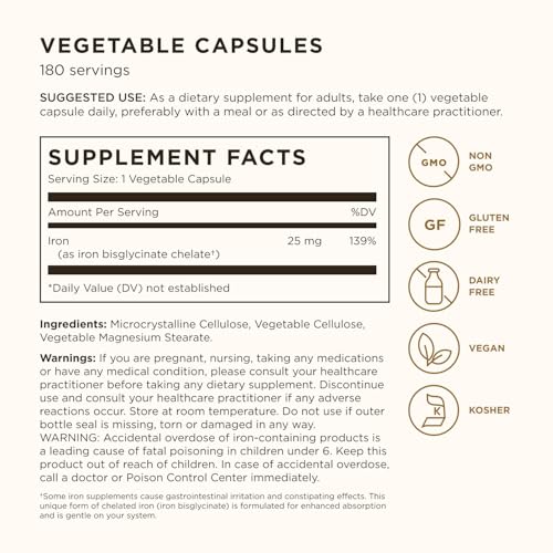 Solgar Gentle Iron, 180 Vegetable Capsules, Red Blood Cell - Product Imagery