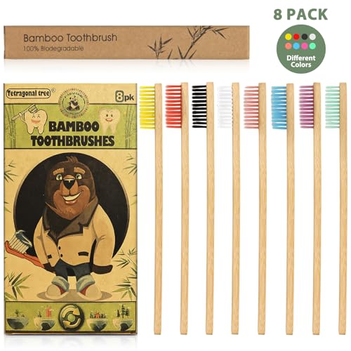 Tetragonal tree 8 Count Biodegradable Bamboo Toothbrushes - - Product Imagery