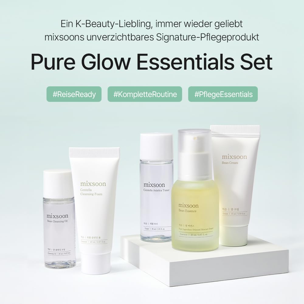 mixsoon Pure Glow Essentials Set - 5-Step Skincare Kit - Travel kit, Travel size kit, Hydrating Skincare Gift Set (15ml*