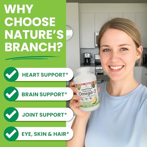 Triple Strength Omega 3 Fish Oil for Heart Health, Brain & Eyes - Product Imagery