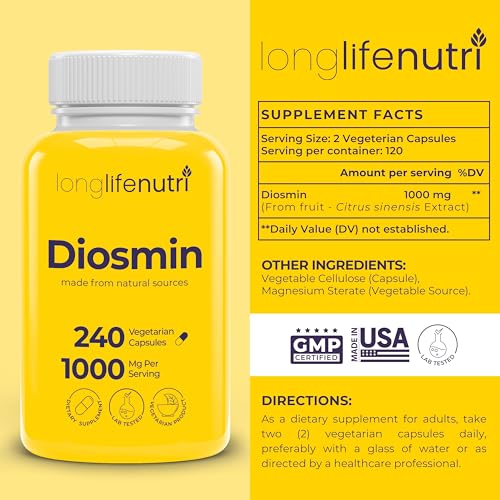 Diosmin 1000mg Advanced Formula - 240 Capsules for Circulatory - Product Imagery