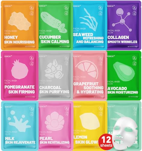 12 Pack Collagen Hydrating Face Masks Skincare, Face Mask for - Product Imagery