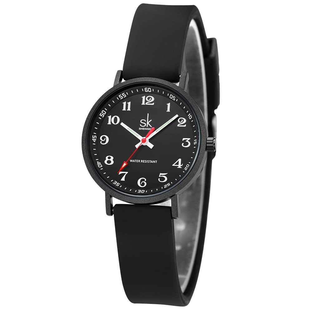 SHENGKE SK Ultra Thin Fashion Sport Sweatproof Women Watch Ladies Watch with Easy Read Dial and Colorful Silicone Band