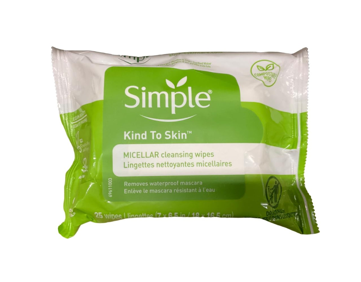 Simple Kind to Skin Cleansing Wipes Micellar 4 Count Gentle and Effective Makeup Remover Free From Color and Dye, Artifi