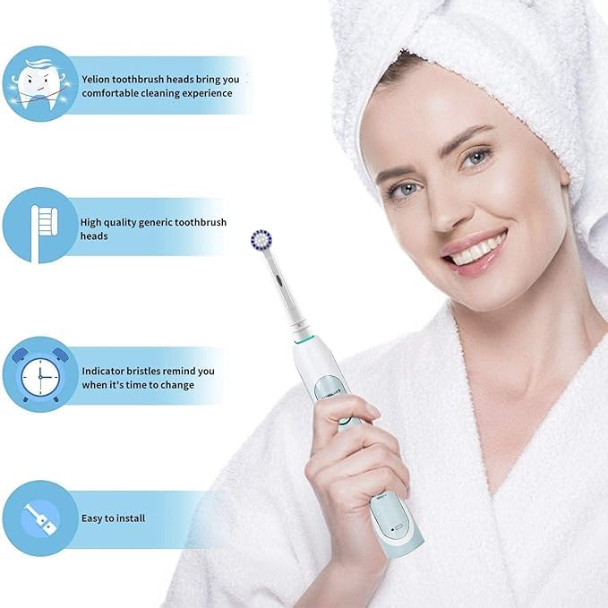 Voguish 8-pack replacement toothbrush heads for Oral-B electric toothbrush, with soft bristles and easy snap-on design.