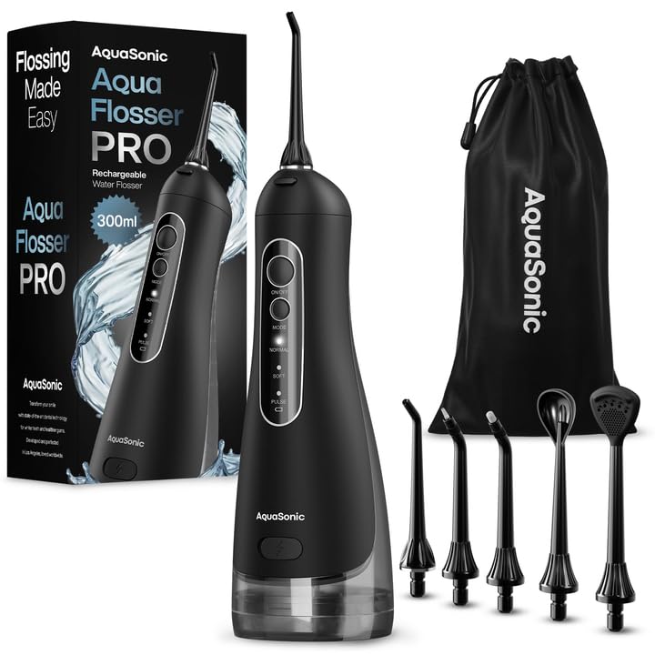AquaSonic Aqua Flosser PRO - Rechargeable Electric Cordless Water Flosser for Teeth, Gums & Tongue - Waterproof Modern D