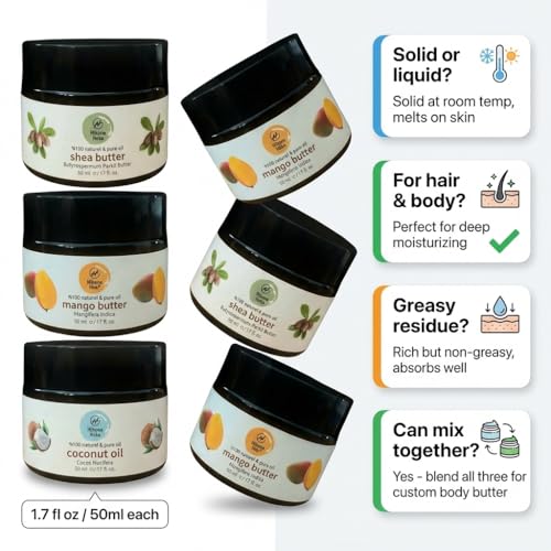 Mango Butter, Shea Butter & Coconut Oil Set for Skin, Hair & Body - Product Imagery