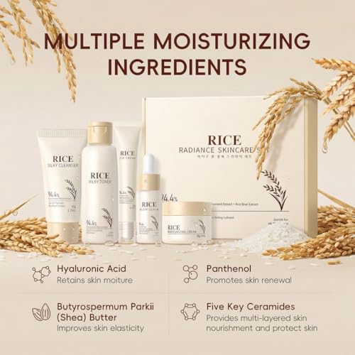 Korean Skin Care Set with Rice, 5-Step Facial Kit for Women - Product Imagery