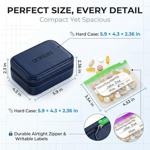 Waterproof Pill Pouch Set, 14 Color-Coded Reusable Zipper Pill - Product Imagery