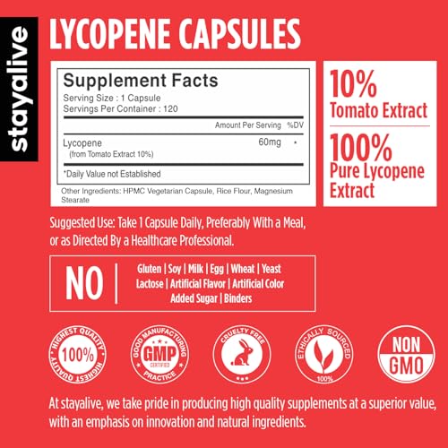 STAY ALIVE Lycopene Supplement for Men 60mg, Natural Tomato - Product Imagery