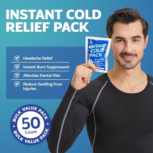 50 Pack Instant Ice Packs for Injuries, Disposable First Aid - Product Imagery
