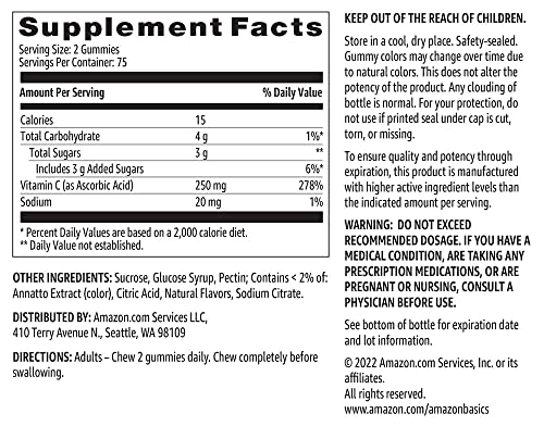 Amazon Basics Vitamin C Gummies, Sour Orange Flavor, 250 mg, 150 - Product Imagery