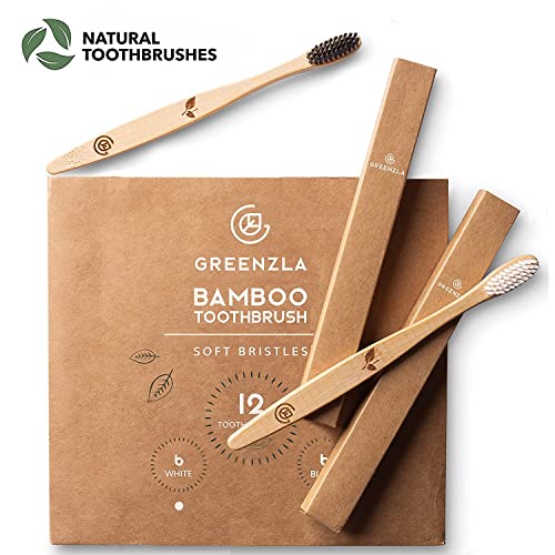 Greenzla Bamboo Toothbrushes for Adults – 12 Pack Wooden - Product Imagery