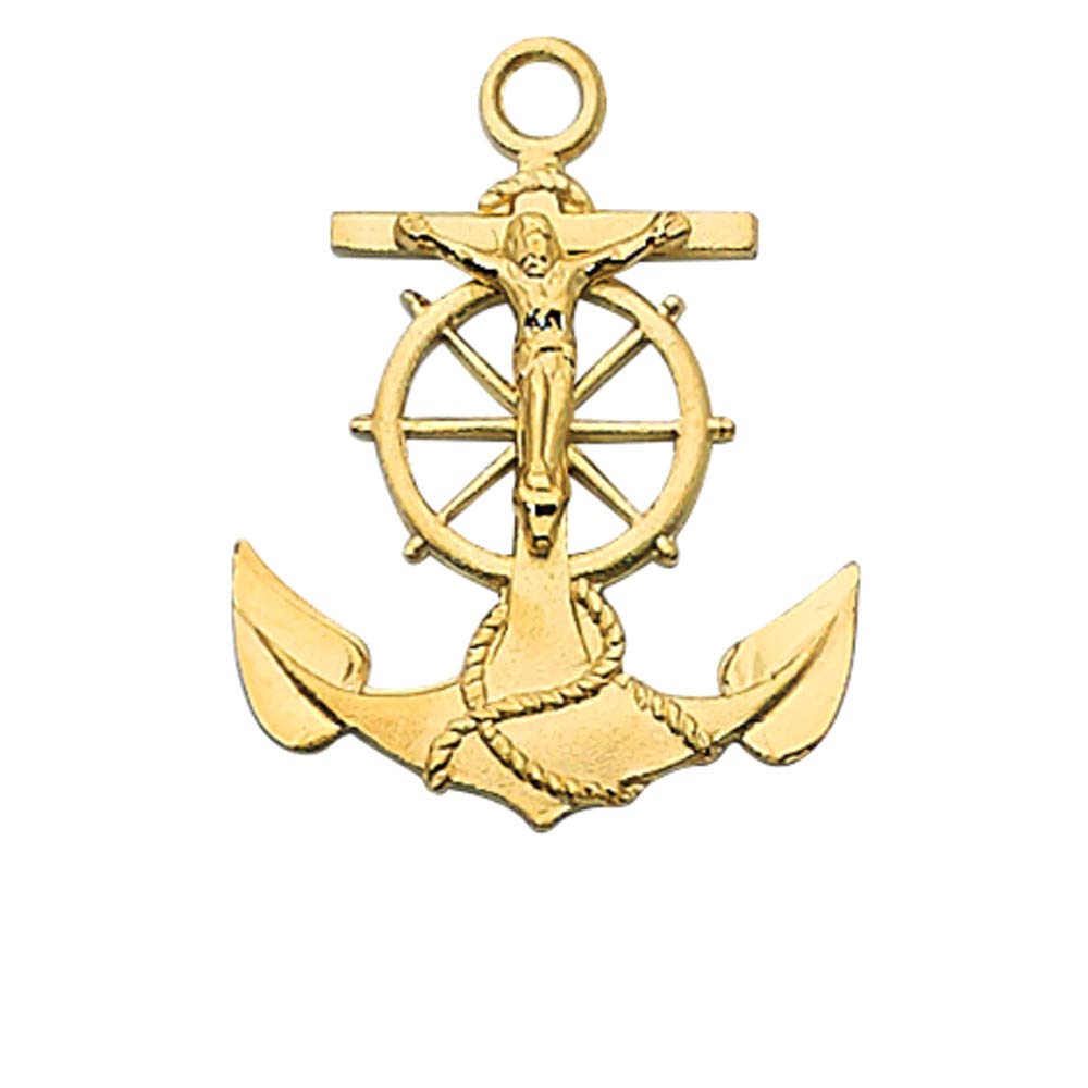 Bonyak Jewelry Gold Over Sterling Silver Anchor with 24 in. Gold Plated Brass Chain and Deluxe Gift Box – Silver,Brass, 