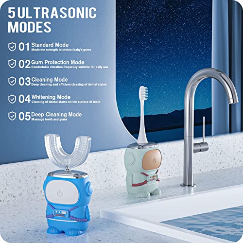 RexCodar Ultrasonic Kids U Shaped Electric Toothbrush,4 Brush - Product Imagery