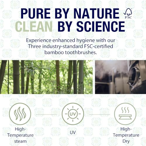 Bamboo Toothbrushes 6 Pack, Thick Wavy Ergonomic Non-Slip - Product Imagery
