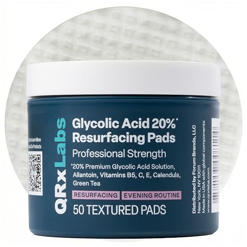 QRxLabs 20% Glycolic Acid Pads - Exfoliating Toner Pads, Face & Body - 50ct
