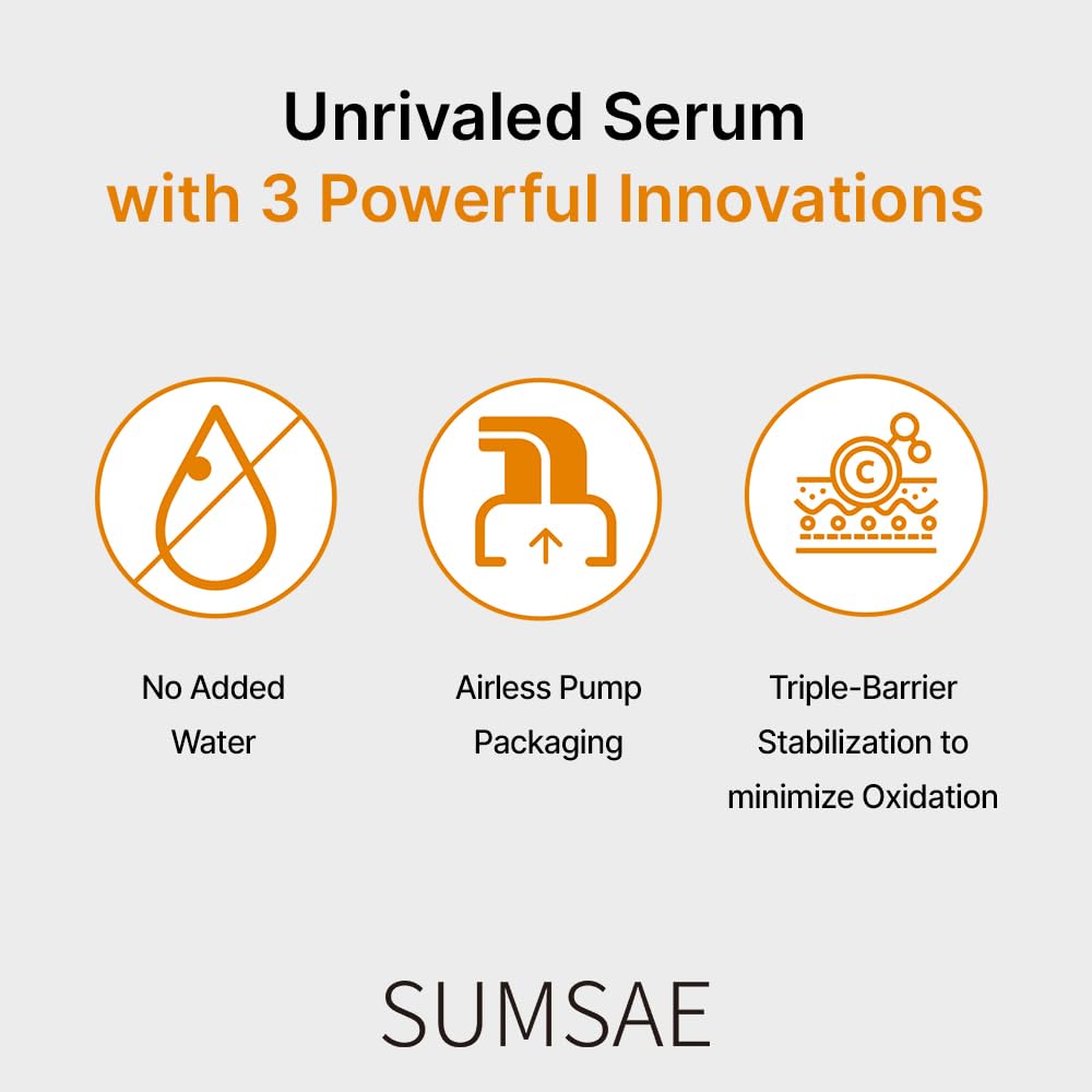 SUMSAE Pure Vitamin C Serum - Korean Skincare with Vitamin 10.5%, Waterless (No oxidation formula), Special Airless Pump