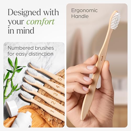 VIVAGO Bamboo Toothbrushes 10 Pack – Plant-Based Soft Bristles - Product Imagery